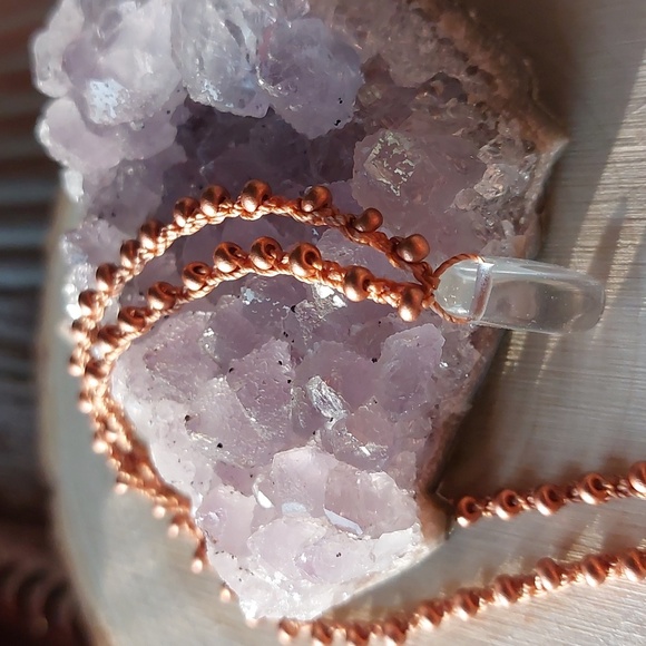 Quartz Crystal Bohemian Necklace, crochet jewelry by Rust Belt Raised - Picture 5 of 9